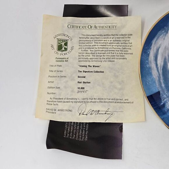 RED SKELTON COLLECTION COLLECTOR PLATE IRONING WAVES 2445/10000 IN BOX COA - Picture 3 of 7